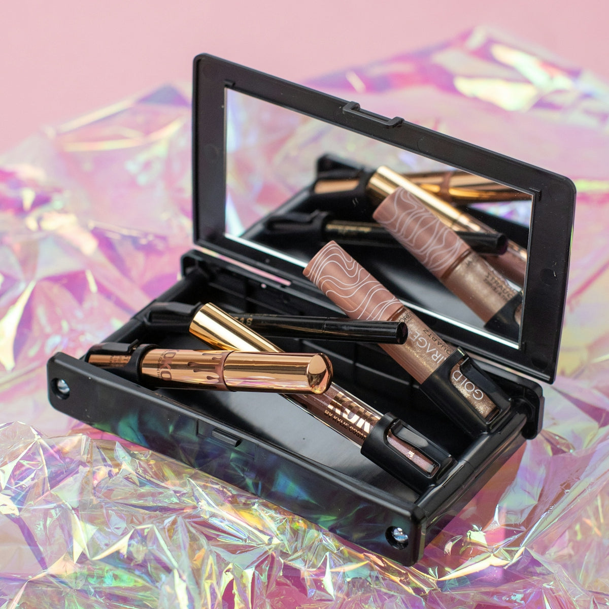 black and brown makeup brush set in box