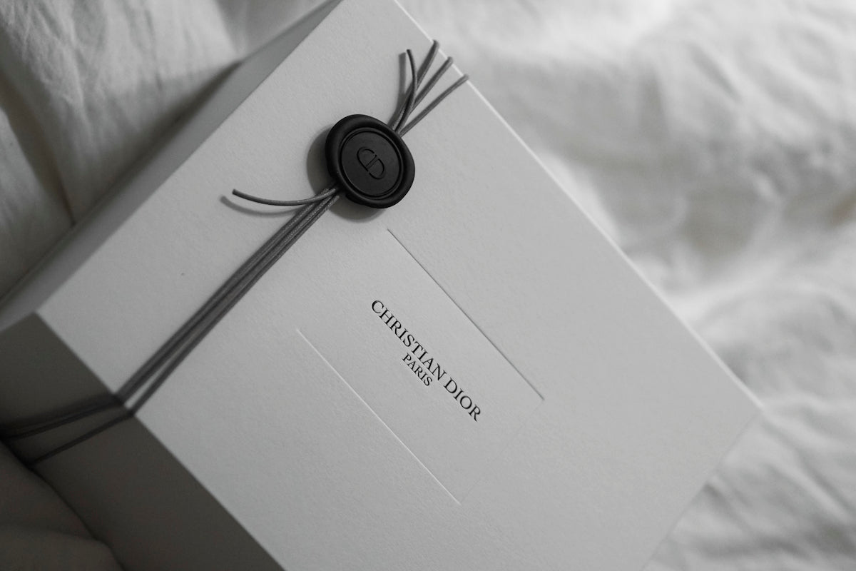 White christian dior gift box with black seal