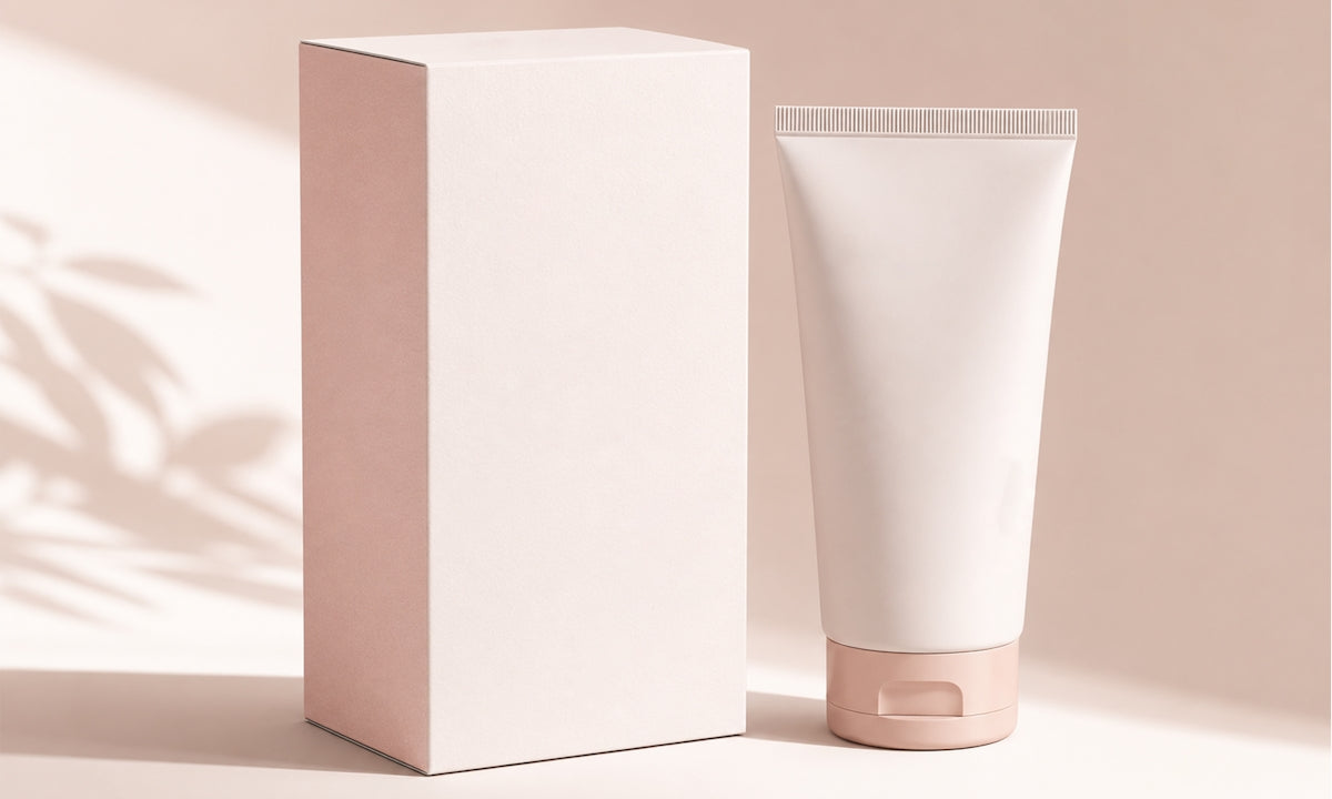 A pink box and a white tube of cream.