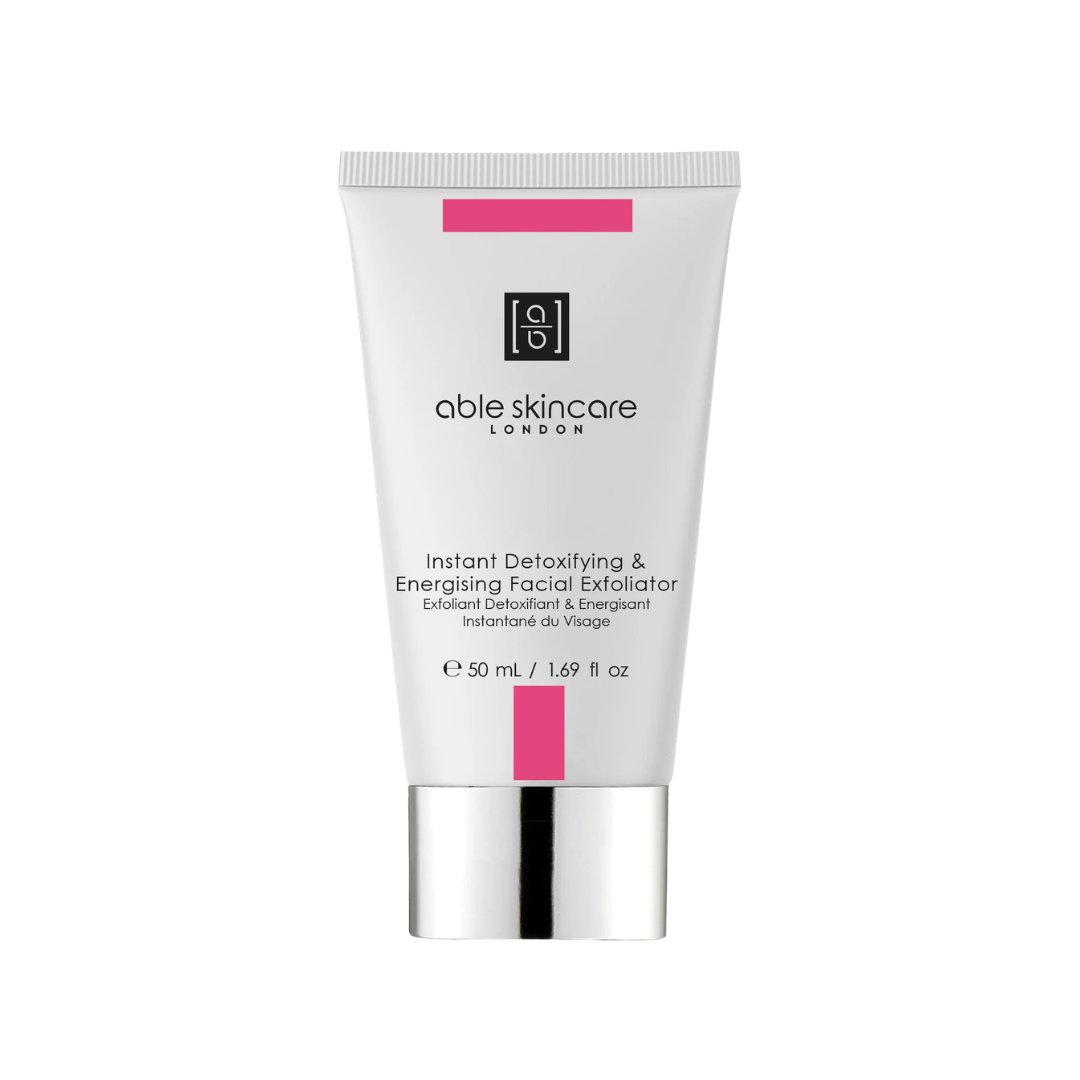 Cohorted, Subscription, Beauty Box, Able Skincare Skin Detox Beauty Box featuring luxury skincare products including moisturiser, hyaluronic serum, retinol serum, eye serum, primer and exfoliator. Instant Detoxifying & Energising Facial Exfoliator